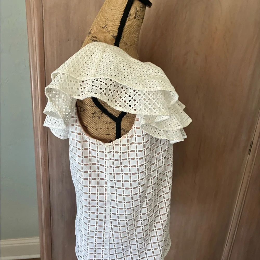 J. Crew Women’s Ruffle One Shoulder Eyelet Lace Top White 4
